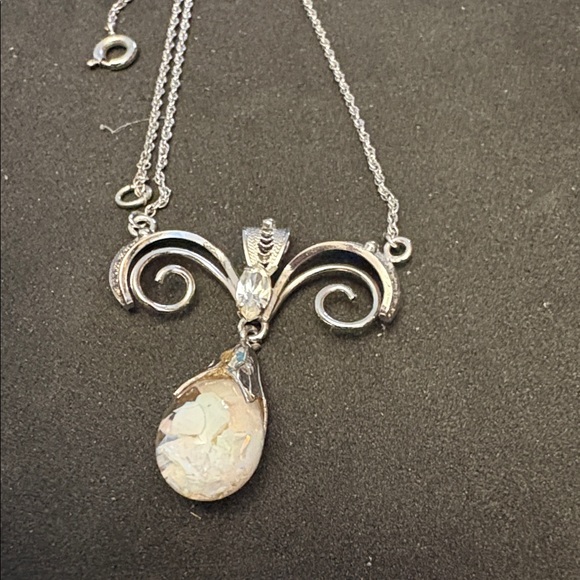 Elegant Sterling Silver Floating Opal Pendant Necklace - Picture 8 of 9